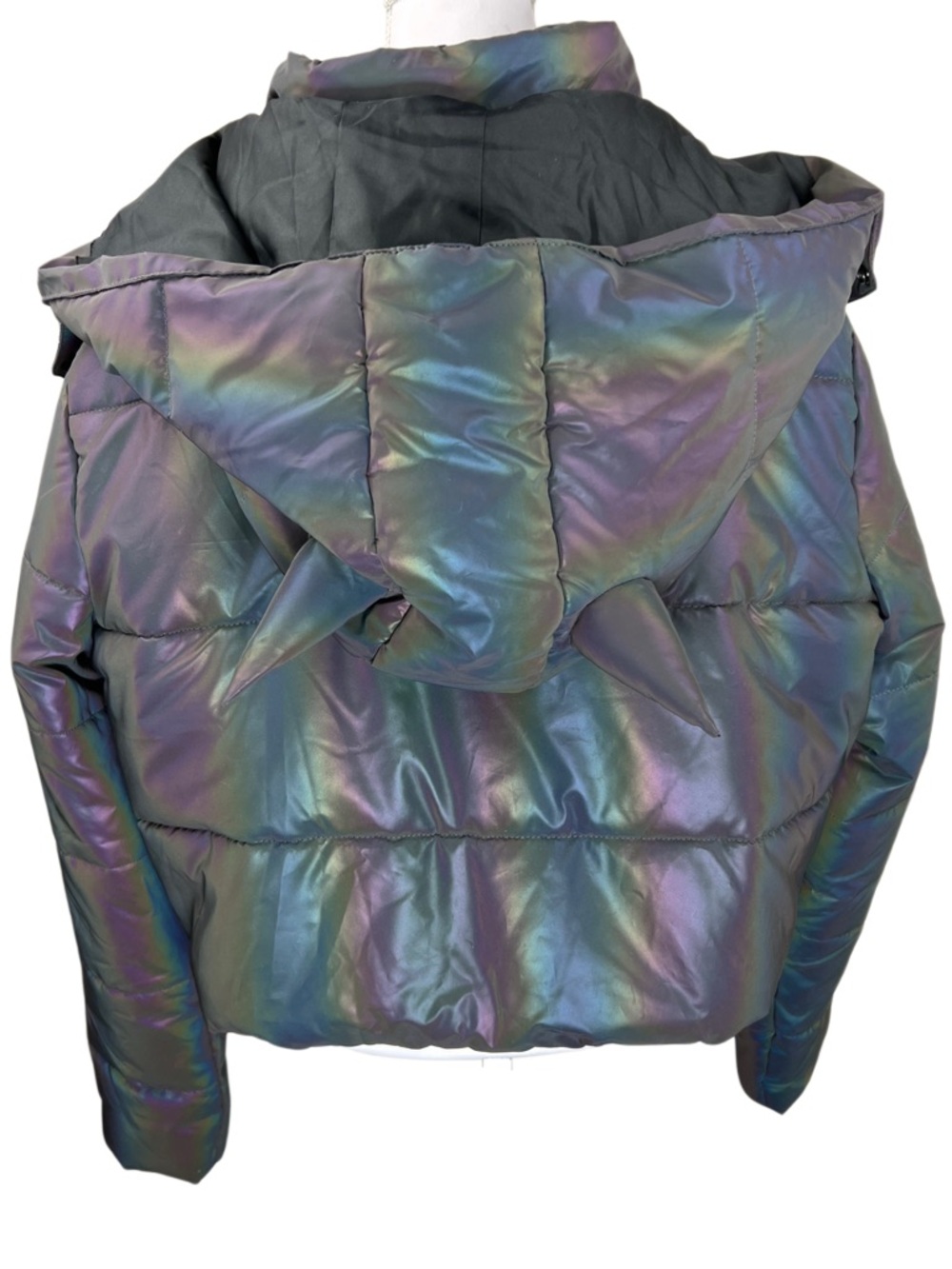 NWT Dolls Kill Current Mood XXL Iridescent Horned Puffer Jacket - Picture 4 of 9